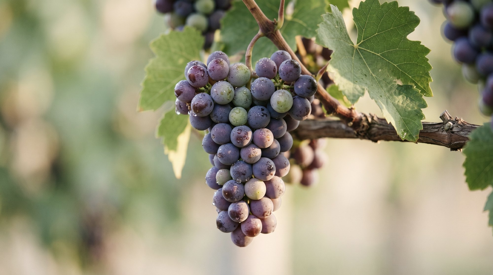 Ripe estate grapes on the vine