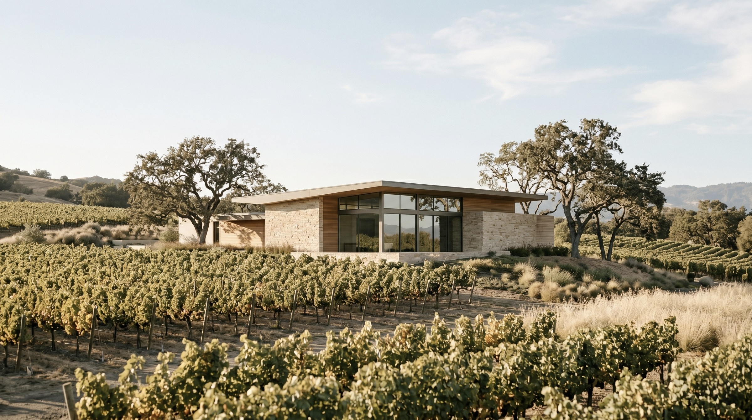 The VINEA estate winery among the Napa Valley vineyards